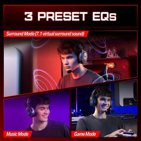 OXS Storm G2 Wireless Gaming Headsets, 7.1 Virtual Surround Sound, 3 EQ Modes, 2.4G Low Latency, 50mm Driver, 40H Playtime, RGB Light, Bluetooth 5.3, Compatible with PC, Console, Mobile, Black in Saudi Arabia