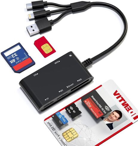 SIM, CAC, PIV Card Adapter for USB C/A - SD/TF/M2/MMC/Memory Stick Pro Duo Adapter for Lightning iPhone/USB C/A, 7in3 SIMs Reader & PIV Reader & Memory Card Reader, Lightning Not for SIM/PIV/CAC Card in Saudi Arabia