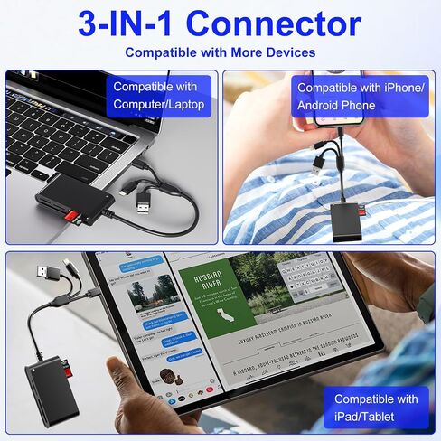 SIM, CAC, PIV Card Adapter for USB C/A - SD/TF/M2/MMC/Memory Stick Pro Duo Adapter for Lightning iPhone/USB C/A, 7in3 SIMs Reader & PIV Reader & Memory Card Reader, Lightning Not for SIM/PIV/CAC Card in Saudi Arabia