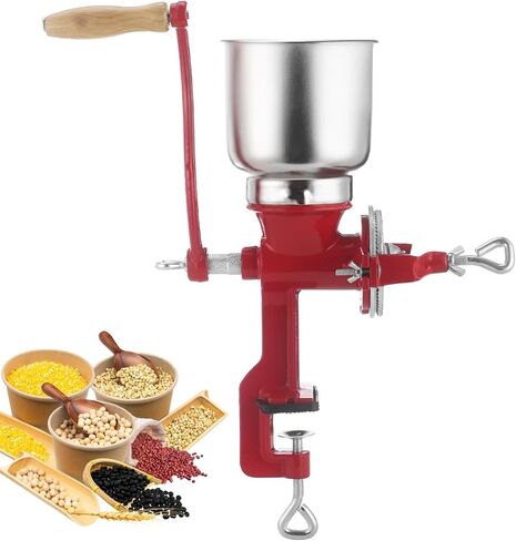 Corn Grinder Grain Manual,Cast Iron Crank Corn Grain Mill Grinder with High Hopper,Hand Powered Flour Mill,Wheat Grinder with Adjustable Coarseness & Wooden Handle for Home,17.7" Tall & 5.5" Hopper in Saudi Arabia