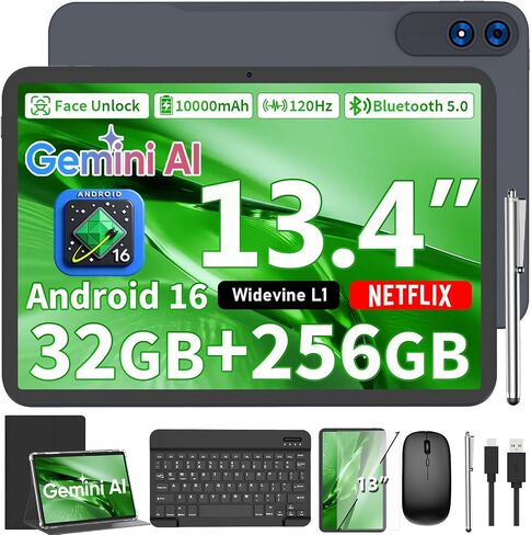 جهاز لوحي Android 16 مزود بلوحة مفاتيح - جهاز لوحي مقاس 13 بوصة بسعة 32 جيجابايت + 256 جيجابايت + 2 تيرابايت in Kuwait