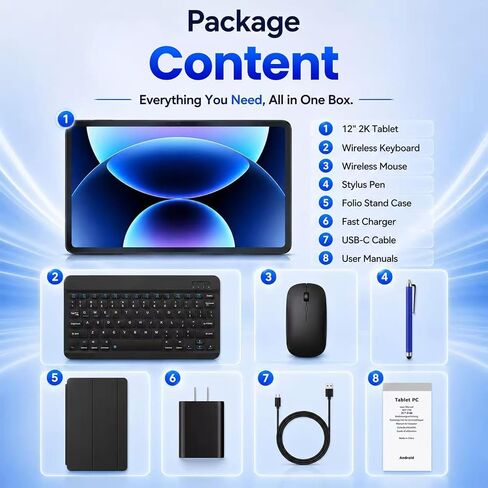 ECOPAD Android 16 Tablet with Keyboard/Mouse/Stylus, 12 Inch Tablets, Black in Saudi Arabia