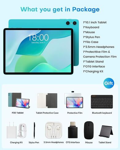 TECLAST 10.1" P33 Android 2-in-1 Tablet Bundle with Keyboard Mouse Case in Kuwait