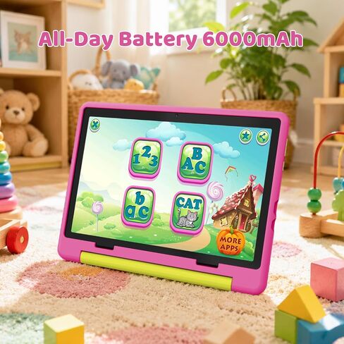 تابلت Gleeso Android 16 للأطفال، ذاكرة وصول عشوائي 24 جيجابايت وذاكرة قراءة فقط 64 جيجابايت للأطفال الصغار، بطارية 6000 مللي أمبير في الساعة، مراقبة الوالدين، وضع الأطفال، معتمد من GMS، تابلت للأطفال 10 بوصة مع حافظة، كاميرا مزدوجة، هدية، وردي in Kuwait