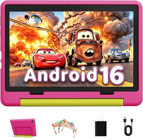 تابلت Gleeso Android 16 للأطفال، ذاكرة وصول عشوائي 24 جيجابايت وذاكرة قراءة فقط 64 جيجابايت للأطفال الصغار، بطارية 6000 مللي أمبير في الساعة، مراقبة الوالدين، وضع الأطفال، معتمد من GMS، تابلت للأطفال 10 بوصة مع حافظة، كاميرا مزدوجة، هدية، وردي in Kuwait