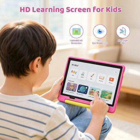 تابلت Gleeso Android 16 للأطفال، ذاكرة وصول عشوائي 24 جيجابايت وذاكرة قراءة فقط 64 جيجابايت للأطفال الصغار، بطارية 6000 مللي أمبير في الساعة، مراقبة الوالدين، وضع الأطفال، معتمد من GMS، تابلت للأطفال 10 بوصة مع حافظة، كاميرا مزدوجة، هدية، وردي in Kuwait