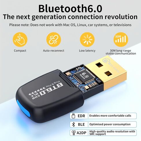 Bluetooth 6.0 Adapter USB Bluetooth Dongle for PC Windows 11/10/8.1 in Saudi Arabia