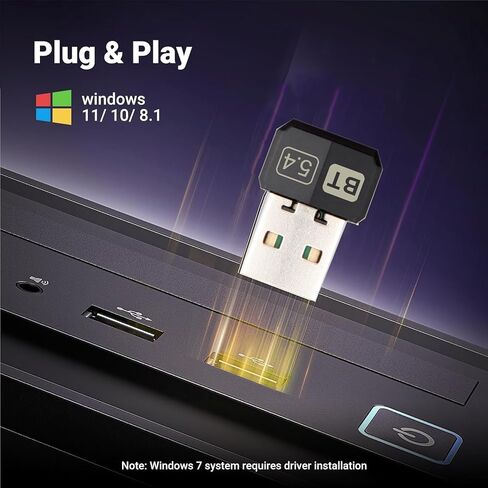 Bluetooth Adapter Pc, USB Bluetooth 5.4 Dongle Adapter for PC, Long Distance 328FT/100M Stick Driver Compatible with Computer Windows 11/10/8.1 in Saudi Arabia