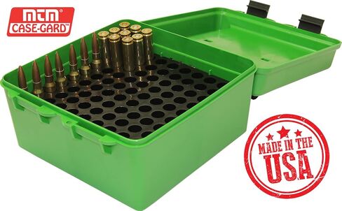 MTM Case-Gard R-100-10 صندوق ذخيرة فاخر 100 جولة | يناسب 22-250 243 270 308 فوز 30-06 | تتضمن صواني داخلية قابلة للتعديل | مصنوع من مادة البولي بروبيلين | صنع في الولايات المتحدة الأمريكية | أخضر in Kuwait