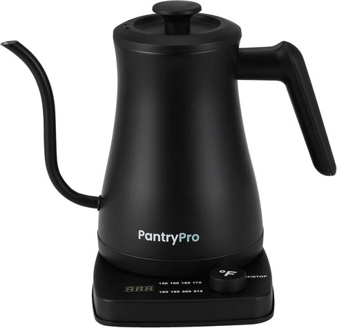 PantryPro Gooseneck Electric Kettle with Temperature Control, 34oz/1.0L Rapid Boil, Stainless Steel Interior, Auto Shut-Off, 1500W, Boil-Dry Protection, LED Indicator - Black in Saudi Arabia