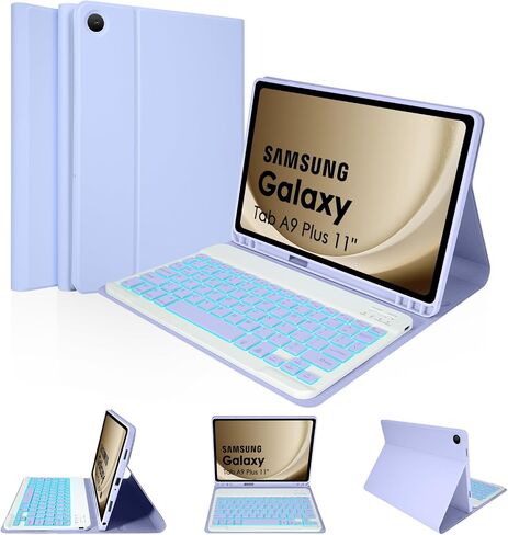 Smart Trackpad Keyboard Case for Samsung 11-inch Tab A11 Plus/ A9 Plus, 7-Colors Backlit Keyboard Case for Galaxy A11+/ A9+, Rotatable, Detachable, 160° Adjustable Stand, Portrait/Landscape, BK in Saudi Arabia