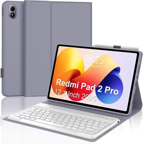 Keyboard Case for Xiaomi Redmi Pad 2 Pro 12.1'' 2025/Mi Pad Pro2024/Xiaomi Poco Pad12.1 Inch Case with Keypad, Detachable Wireless Key Board Cover with Pen Slot for Redmi Pro 12.1in Tablet, Black in Saudi Arabia