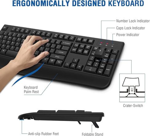 لوحة مفاتيح EDJO اللاسلكية، توصيل وتشغيل USB، متوافق مع Windows وMac (أسود) in Kuwait