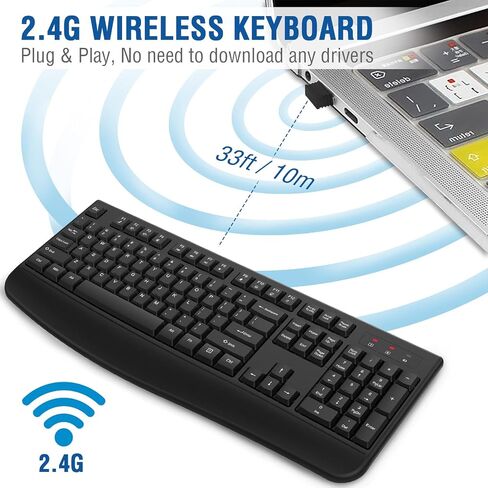 لوحة مفاتيح EDJO اللاسلكية، توصيل وتشغيل USB، متوافق مع Windows وMac (أسود) in Kuwait