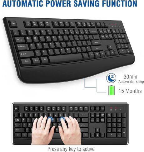 لوحة مفاتيح EDJO اللاسلكية، توصيل وتشغيل USB، متوافق مع Windows وMac (أسود) in Kuwait