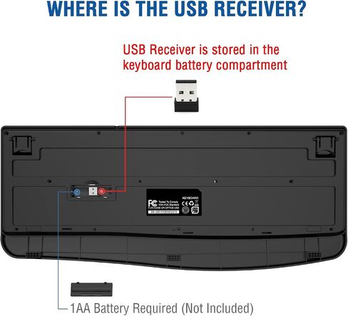 لوحة مفاتيح EDJO اللاسلكية، توصيل وتشغيل USB، متوافق مع Windows وMac (أسود) in Kuwait