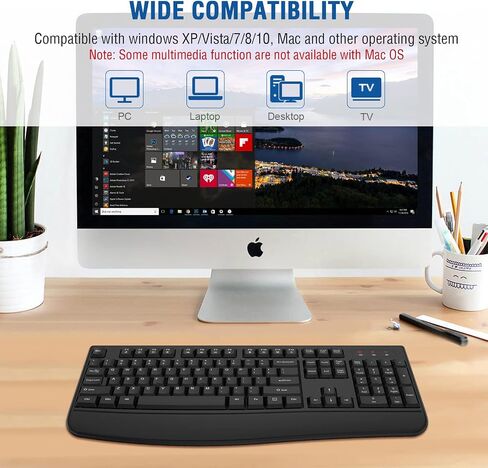 لوحة مفاتيح EDJO اللاسلكية، توصيل وتشغيل USB، متوافق مع Windows وMac (أسود) in Kuwait