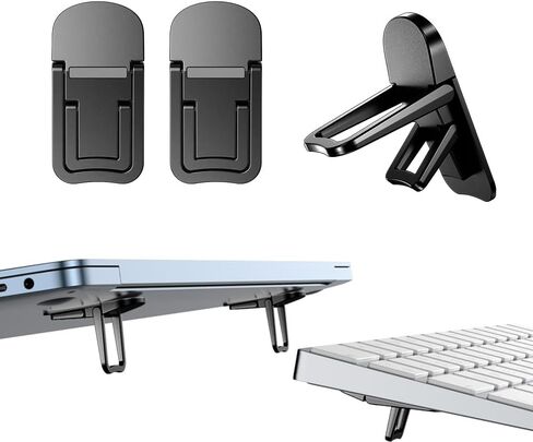 2PCS Zinc Alloy Mini Foldable Laptop Stand, Portable Computer Keyboard Riser with 2 Adjustable Angles, Self-Adhesive Invisible Notebook Stand and Keyboard Lift for Desk (Black) in Saudi Arabia
