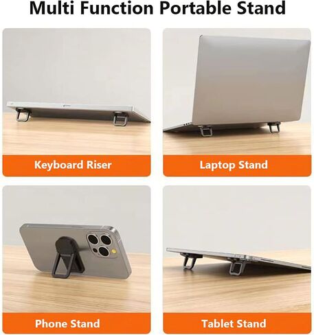 2PCS Zinc Alloy Mini Foldable Laptop Stand, Portable Computer Keyboard Riser with 2 Adjustable Angles, Self-Adhesive Invisible Notebook Stand and Keyboard Lift for Desk (Black) in Saudi Arabia