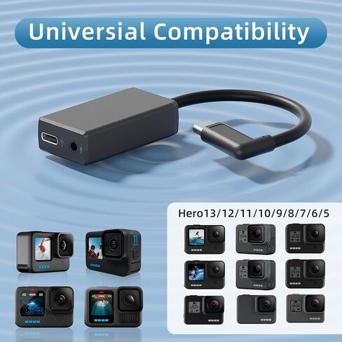 External Mic Adapter for Go Pro Hero 13/12/11/10/9/8/7/6/5 Black, Type-C to 3.5mm Microphone Converter for Clear and Authentic Sound in Vlogging and Video Recording (1 Pack) in Saudi Arabia