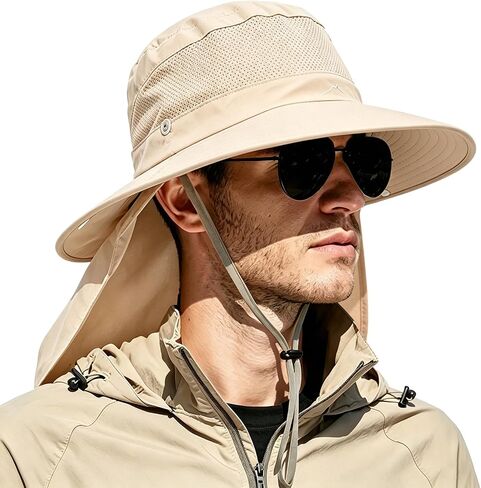 Outdoor Sun Hats with Stowable Neck Flap for Men Women UPF 50+ Mesh Summer Bucket Hat Wide Brim for Fishing Safari Hiking in Kuwait