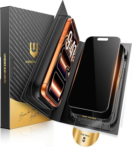 UNBREAKcable for iPhone 17 Pro Max Privacy Screen Protector QuickSet Box, 25° Anti-Spy Tempered Glass, 9H+ Hardness, Case-Friendly, Bubble-Free, Anti-Fingerprint, for Apple ProMax - 2 Pack 6.9" in Kuwait