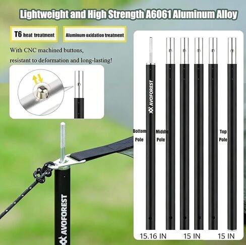 Tent Poles for Tarp, AVOFOREST Camping Tent Tarps Poles Adjustable Aluminum Camping Accessories 80in Heavy Duty Poles Thicker Tent Pole with a Diameter of 0.75in for RV - Awning - Backpacking -Hiking in Saudi Arabia