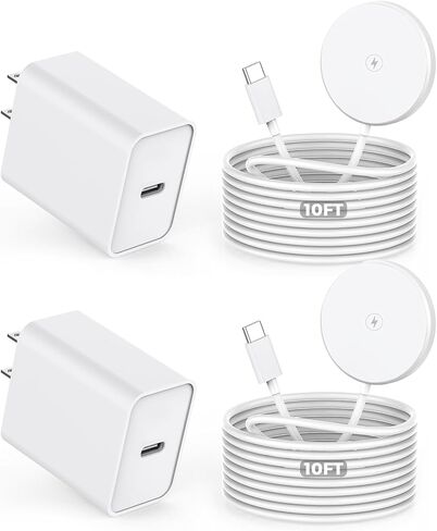 【Apple MFi Certified】Magnetic Wireless Charger,2Pack 10FT Apple Mag-safe Charger,Fast MagSafe Charging Wireless iPhone Charge Pad USB C Block Adapter for iPhone 17 Pro Max/17e/Air/16/15/14/13,Air-Pods in Kuwait