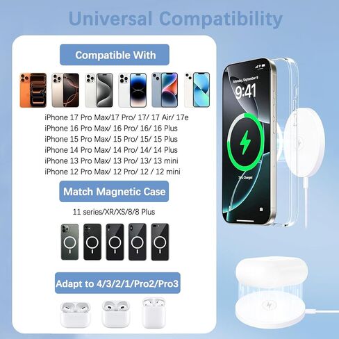 【Apple MFi Certified】Magnetic Wireless Charger,2Pack 10FT Apple Mag-safe Charger,Fast MagSafe Charging Wireless iPhone Charge Pad USB C Block Adapter for iPhone 17 Pro Max/17e/Air/16/15/14/13,Air-Pods in Kuwait