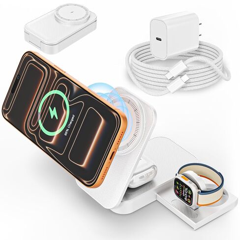 [Apple MFi Certified]Magnetic Charger 3 in 1 Charging Station,25W Wireless Foldable Mag-Safe Charger 6FT USB-C Cable Wireless iPhone Charging Station Compatible with iPhone 17/16/15/14/13/12 Pro/Plus in Saudi Arabia