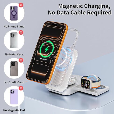[Apple MFi Certified]Magnetic Charger 3 in 1 Charging Station,25W Wireless Foldable Mag-Safe Charger 6FT USB-C Cable Wireless iPhone Charging Station Compatible with iPhone 17/16/15/14/13/12 Pro/Plus in Saudi Arabia
