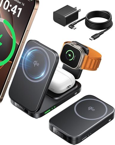 INIU 3 in 1 Foldable Wireless Charging Station, 15W Fast Mag-Safe Charger in Saudi Arabia