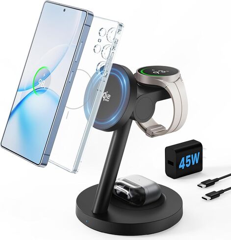 شاحن لاسلكي Qi2.2 بقوة 25 وات لهاتف سامسونج - محطة شحن مغناطيسية سريعة Joygeek لهاتف Galaxy S26/S25 Ultra/Z Fold Flip7، وساعة 8 Ultra/7/6/5 & Buds 4/3 Pro، يتضمن محول 45 وات in Kuwait