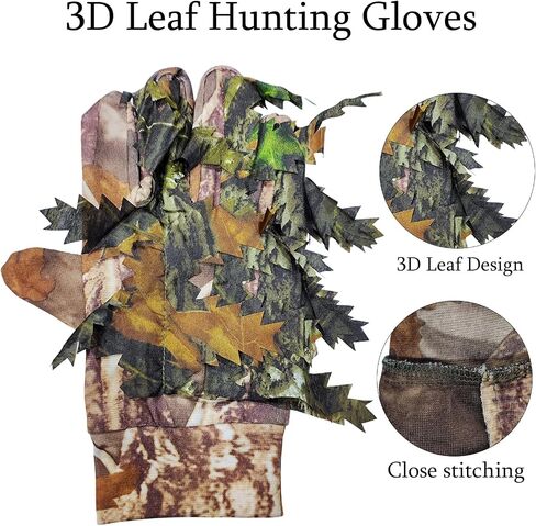 3D Leaf Camo Hunting Gloves - Non-Slip Full-Finger Jungle Gloves,Lightweight Turkey Hunting Gloves,Fishing in Saudi Arabia
