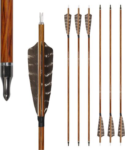 Hunting Carbon Arrows 400 Spine with Feathers Fletching and Target Tips for Compound Recurve Bows (6 Pack) in Kuwait