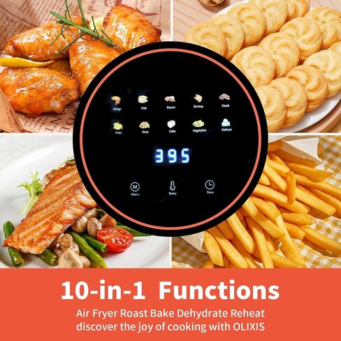 OLIXIS Glass Air Fryer 4.7Qt, Non Toxic Airfryer with 10 Preset Cook Modes, 395°F Rapid Air Crispy Technology, Roast Bake Dehydrate Reheat, Nonstick & Easy-Clean Basket, 1300W in Saudi Arabia