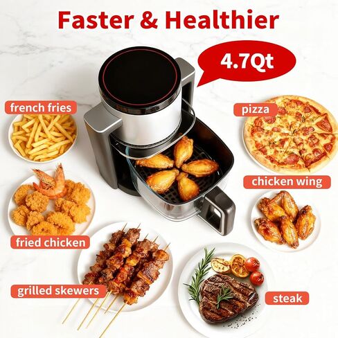 OLIXIS Glass Air Fryer 4.7Qt, Non Toxic Airfryer with 10 Preset Cook Modes, 395°F Rapid Air Crispy Technology, Roast Bake Dehydrate Reheat, Nonstick & Easy-Clean Basket, 1300W in Saudi Arabia