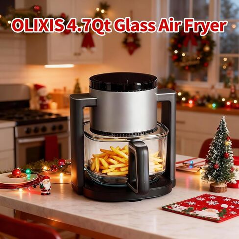 OLIXIS Glass Air Fryer 4.7Qt, Non Toxic Airfryer with 10 Preset Cook Modes, 395°F Rapid Air Crispy Technology, Roast Bake Dehydrate Reheat, Nonstick & Easy-Clean Basket, 1300W in Saudi Arabia