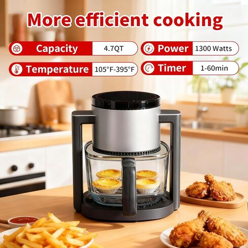 OLIXIS Glass Air Fryer 4.7Qt, Non Toxic Airfryer with 10 Preset Cook Modes, 395°F Rapid Air Crispy Technology, Roast Bake Dehydrate Reheat, Nonstick & Easy-Clean Basket, 1300W in Saudi Arabia
