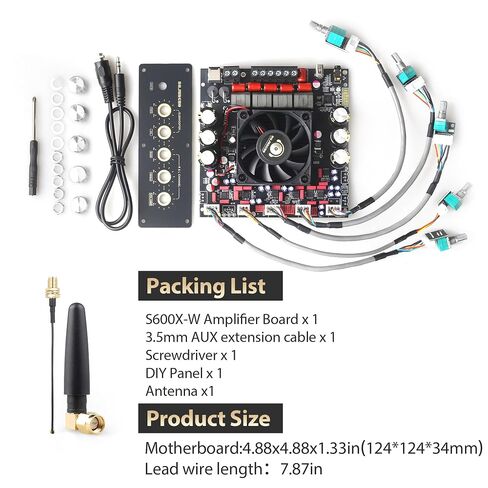 لوحة مضخم صوت بلوتوث S600X-W 2.1 قناة، مخرج مضخم صوت مزدوج TPA3255 300W×2 + 600W، DC 19-51V فئة D مضخم صوت مع مدخل بطاقة صوت AUX/USB/USB لمكبر الصوت DIY مع هوائي خارجي in Kuwait