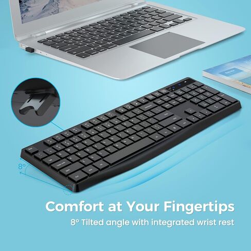 Lovaky Wireless Keyboard MK98, 2.4G USB Computer Cordless Keyboard, Enlarged Indicator Light, Ergonomic Full Size PC Keyboard with Number Pad for Windows, Laptop, Desktop, Chromebook, Notebook, Black in Kuwait