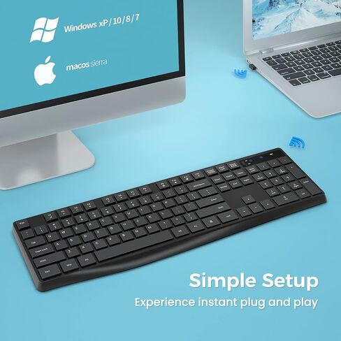 Lovaky Wireless Keyboard MK98, 2.4G USB Computer Cordless Keyboard, Enlarged Indicator Light, Ergonomic Full Size PC Keyboard with Number Pad for Windows, Laptop, Desktop, Chromebook, Notebook, Black in Kuwait