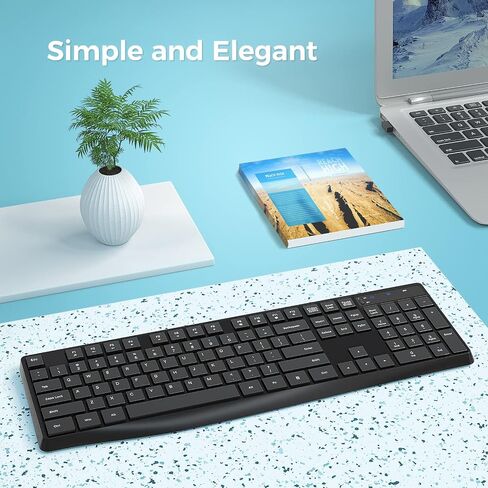 Lovaky Wireless Keyboard MK98, 2.4G USB Computer Cordless Keyboard, Enlarged Indicator Light, Ergonomic Full Size PC Keyboard with Number Pad for Windows, Laptop, Desktop, Chromebook, Notebook, Black in Kuwait