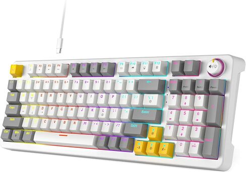 AK96 Smart Mechanical Keyboard Gaming, 96 Keys Full Size with LED Colorful Backlit, Clicky Creamy Sounding, USB Wired Computer Keyboard with Volume Knob for PC, Mac, Windows (White) in Saudi Arabia