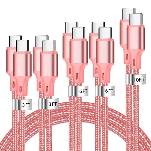 كابل USB C إلى USB C، 5 قطع سلك شاحن سريع مجدول من النوع C بقوة 60 وات (أسود) in Kuwait