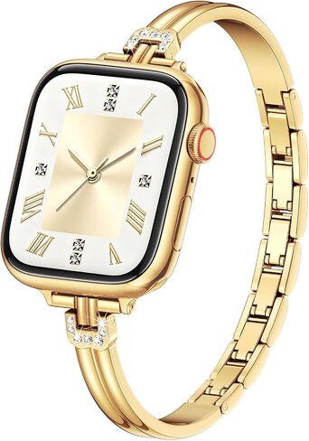 AIRSPO Slim Band Compatible for Apple Watch Bands for Women 38mm 40mm 41mm 42mm,Thin Metal Strap Dressy Jewelry Bracelet with Bling Diamond for iWatch Bands Series 11 10 9 8 7 6 5 4 3 SE 2 1 (Gold) in Saudi Arabia