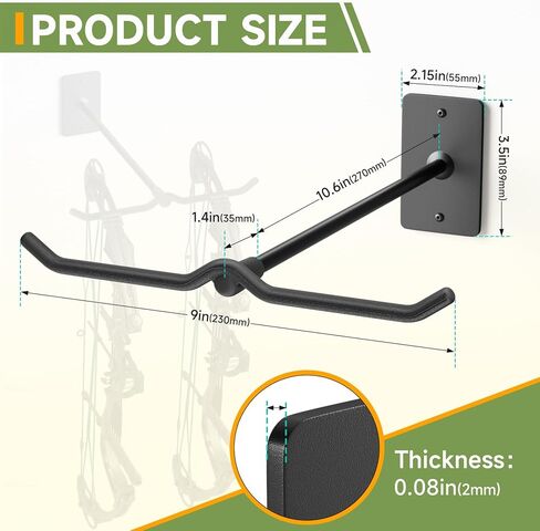 Bow Wall Hanger for Compound/Recurve Bows - Heavy Duty Steel Compound Bow Rack Wall Mount, 22LBS Capacity Recurve Bow Rack for Wall with Composite Padding, 2 Bow Vertical Storage Archery Bow Holder in Saudi Arabia