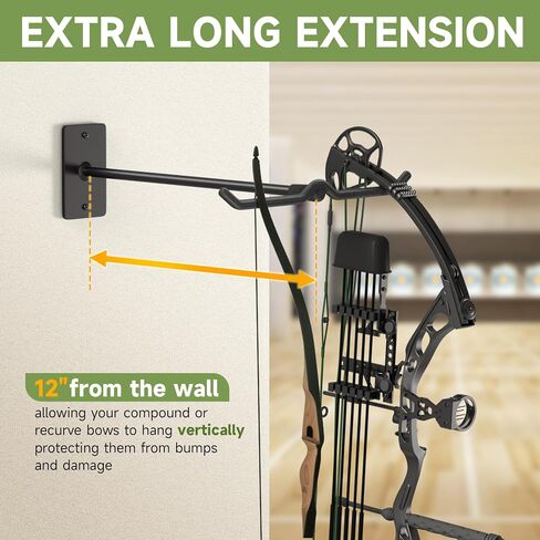 Bow Wall Hanger for Compound/Recurve Bows - Heavy Duty Steel Compound Bow Rack Wall Mount, 22LBS Capacity Recurve Bow Rack for Wall with Composite Padding, 2 Bow Vertical Storage Archery Bow Holder in Saudi Arabia