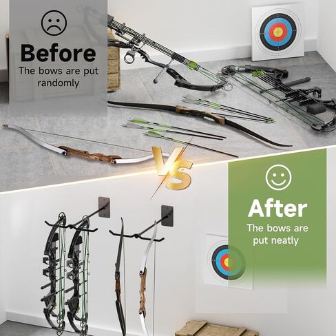 Bow Wall Hanger for Compound/Recurve Bows - Heavy Duty Steel Compound Bow Rack Wall Mount, 22LBS Capacity Recurve Bow Rack for Wall with Composite Padding, 2 Bow Vertical Storage Archery Bow Holder in Saudi Arabia