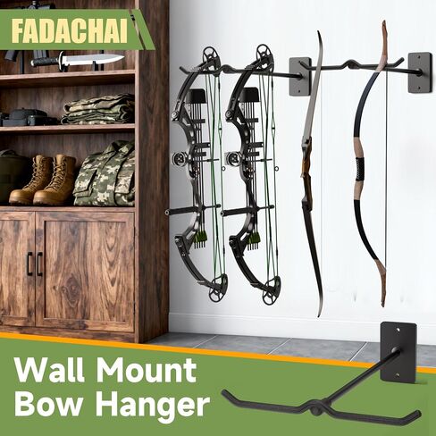 Bow Wall Hanger for Compound/Recurve Bows - Heavy Duty Steel Compound Bow Rack Wall Mount, 22LBS Capacity Recurve Bow Rack for Wall with Composite Padding, 2 Bow Vertical Storage Archery Bow Holder in Saudi Arabia